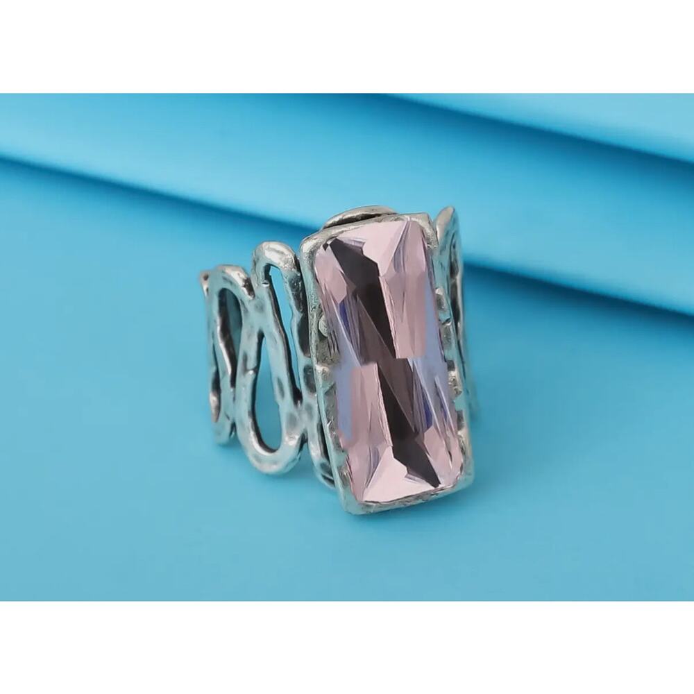 Aven’s Silver Plated Adjustable ring with Pink Baugette
